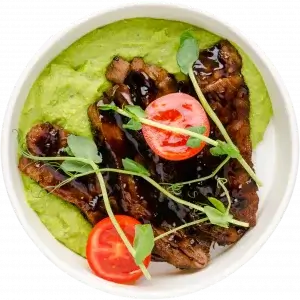 Телятина гляссе з кремом із зеленого горошку 