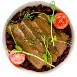 Буженина з телятини в глазурі та квасолею Адзукі 