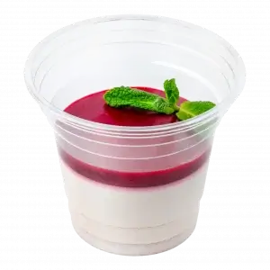 Какао панакота з амаретто та малиновим кюлі